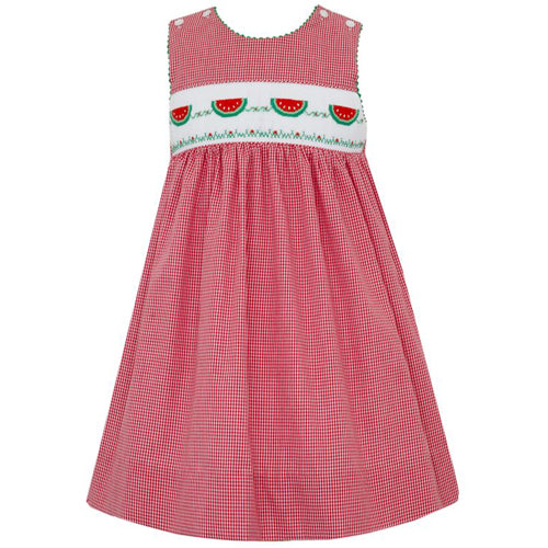 Anavini Red Gingham Watermelon Smocked Dress