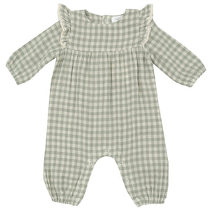 Angel Dear Sage Green Check Muslin Romper