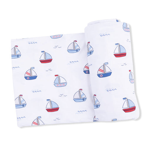 Angel Dear Bubbly Sailboats Blue Swaddle Blanket