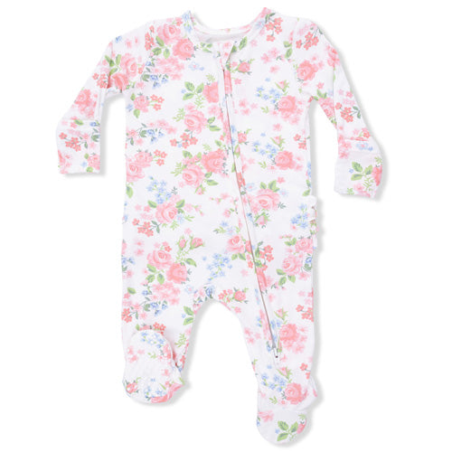 Angel Dear Cute Little Roses Ruffle Zip Footie