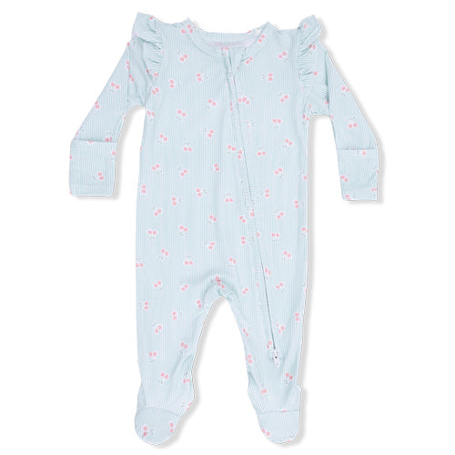 Angel Dear Tiny Cherry Stripe Ruffle Zip Footie