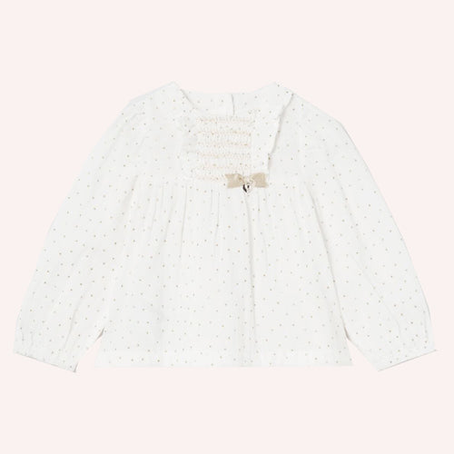 Mayoral Ivory Ruffle Top with Gold Dots