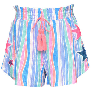 Baby Sara Blue Stripe Shorts with Sequin Stars