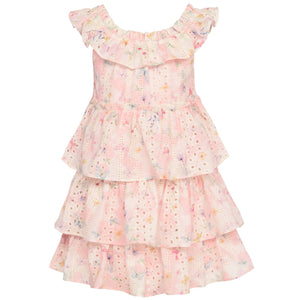 Baby Sara Pink Butterfly Eyelet Tiered Dress