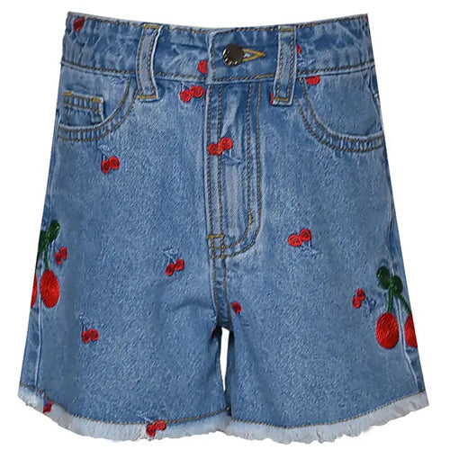 Baby Sara Cherry Embroidered Denim Shorts