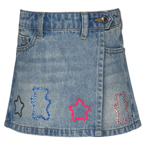 Baby Sara Denim Wrap Skort with Rhinestones