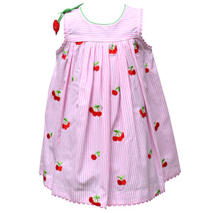Cotton Kids Pink Stripe Cherry Empire Dress