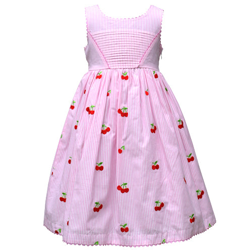 Cotton Kids Pink Stripe Cherry Dress