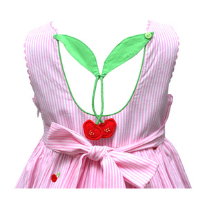Cotton Kids Pink Stripe Cherry Dress