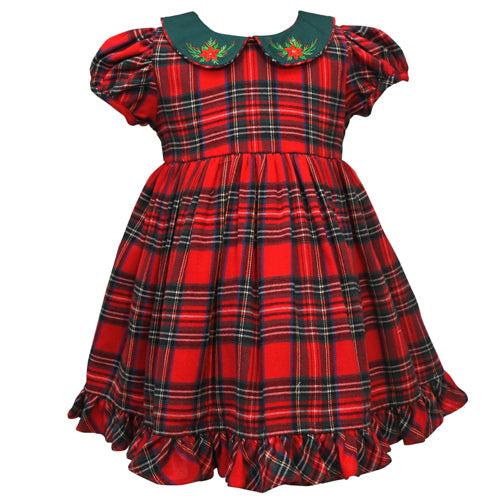 Cotton Kids Red Plaid Embroidered Dress