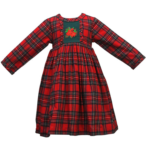 Cotton Kids Red Plaid Poinsettia Dress