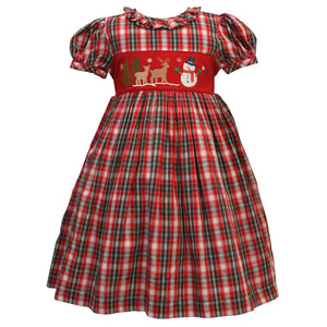 Cotton Kids Plaid Snowman Dress