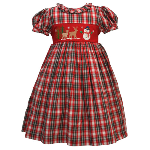 Cotton Kids Plaid Snowman Dress