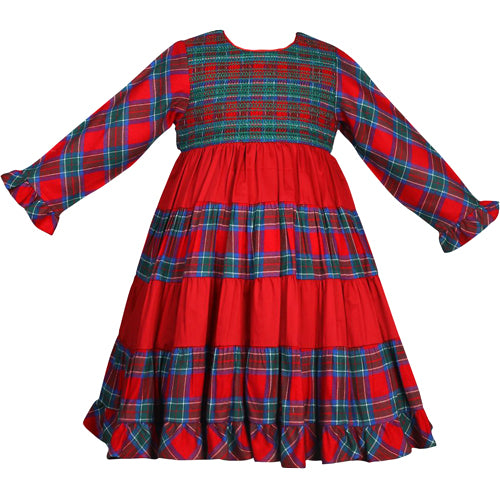 Cotton Kids Christmas Plaid Tier Dress