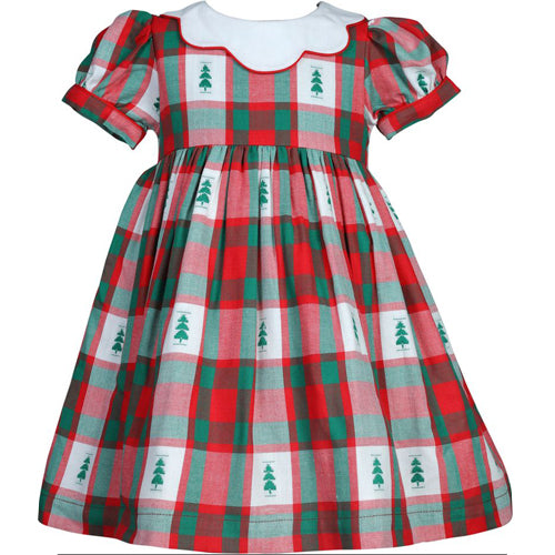 Cotton Kids Green & Red Pine Tree Plaid Dress