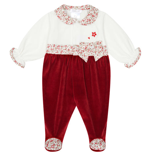 Deolinda Red & Off White Velour Footie