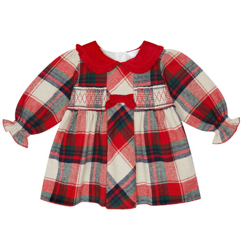 Deolinda Red, Navy, Bottle Green, and Stone Tartan Plaid Dress