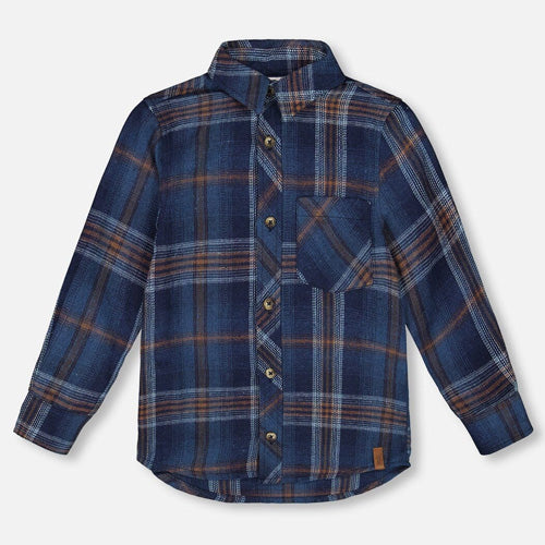Deux par Deux Blue and Brown Plaid Flannel Shirt