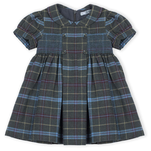 Dr. Kid Pine Green Plaid Smocked Dress