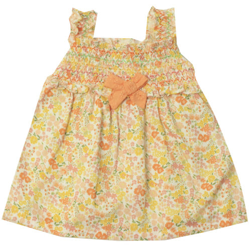 Dr. Kid Peach Floral Smocked Dress