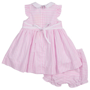 Florence Eiseman Pink Stripe Dress with Flowers & Bloomers