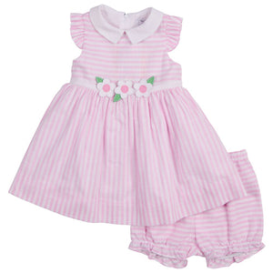 Florence Eiseman Pink Stripe Dress with Flowers & Bloomers