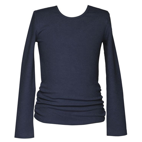 Hannah Banana Navy Blue Ribbed Long Sleeve Top