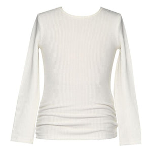 Hannah Banana Off White Ribbed Long Sleeve Top