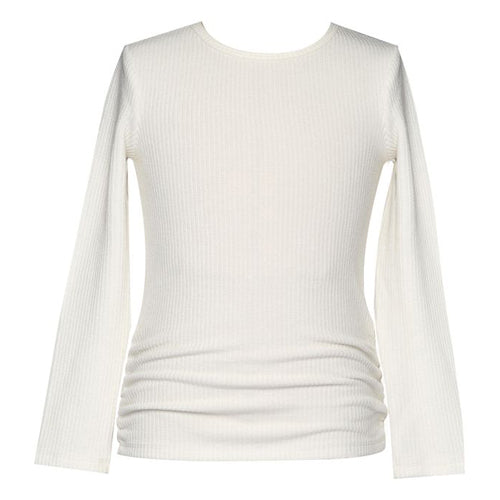 Hannah Banana Off White Ribbed Long Sleeve Top