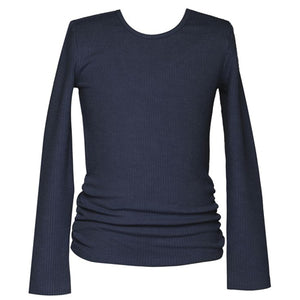 Hannah Banana Navy Blue Rib Long Sleeve Top