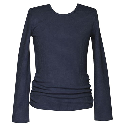 Hannah Banana Navy Blue Rib Long Sleeve Top