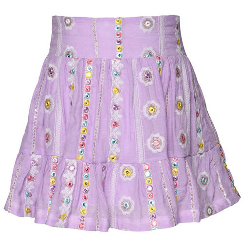 Hannah Banana Lilac Skirt with Embroidered Flowers - Pre-Order
