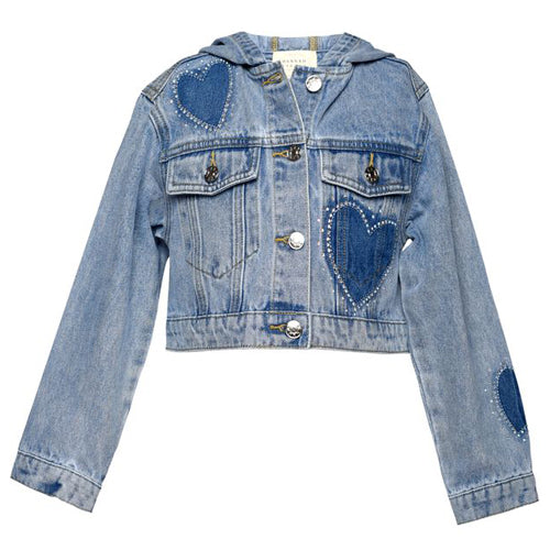 Hannah Banana Rhinestone Heart Denim Jacket