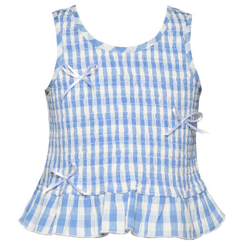 Baby Sara Blue Gingham Smocked Top with Bows
