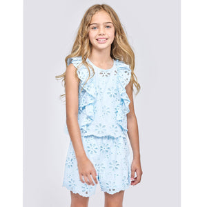 Hannah Banana Blue Ruffle Eyelet Top