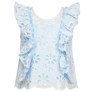 Hannah Banana Blue Ruffle Eyelet Top