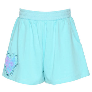 Hannah Banana Aqua Blue Rhinestone Heart Shorts