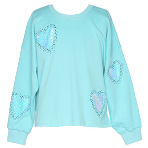 Hannah Banana Aqua Blue Rhinestone Heart Shorts