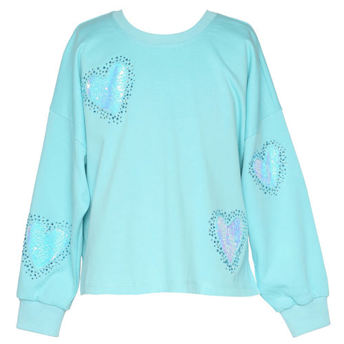 Hannah Banana Aqua Blue Rhinestone Sweatshirt