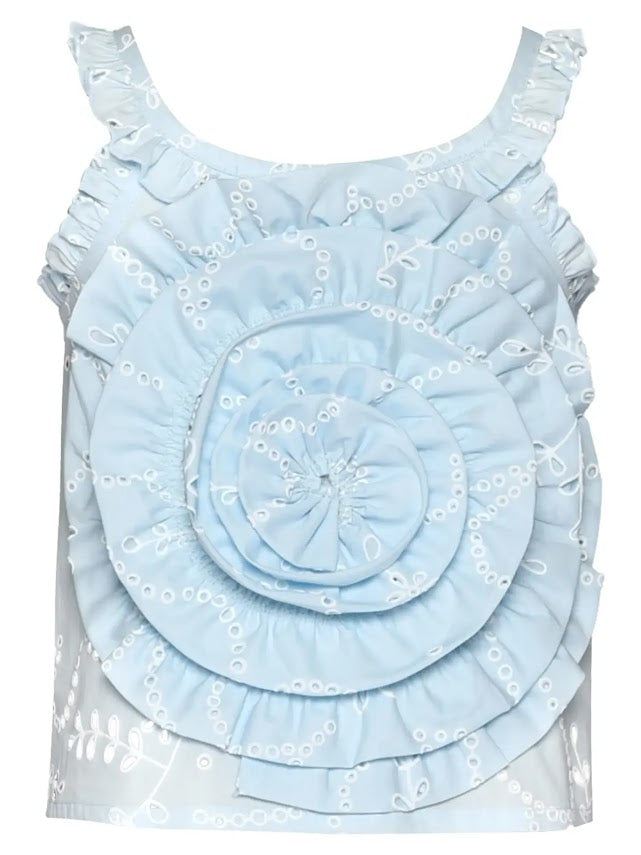 Hannah Banana Blue Eyelet Ruffle Top with Eyelet Rose - PreOrder