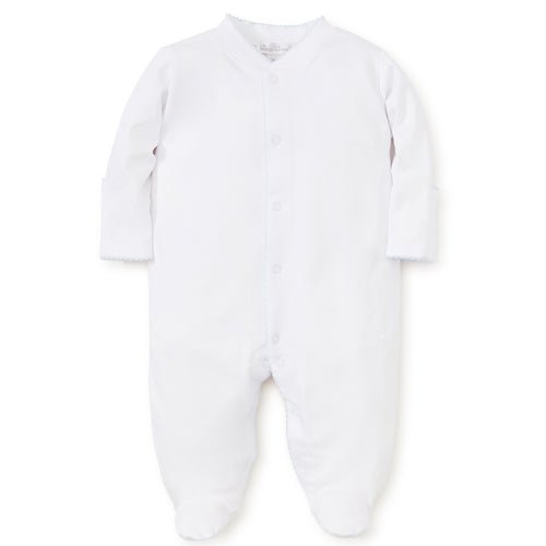 Kissy Kissy White with Blue Trim Footie