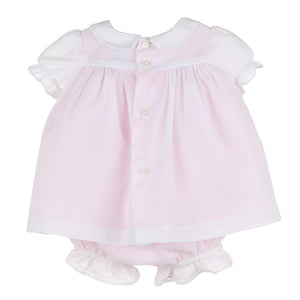 Luli & Me White & Pink Smocked Dress with Bloomers & Bonnet