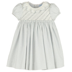 Luli & Me Cottagecore Blue/Grey Check Smocked Dress