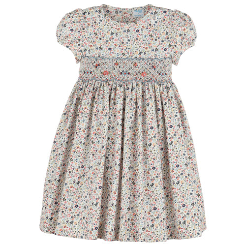 Luli & Me Majestic Blue Floral Smocked Dress