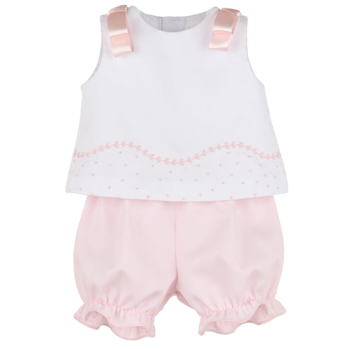 Luli & Me White and Pink Dot Bloomer Set