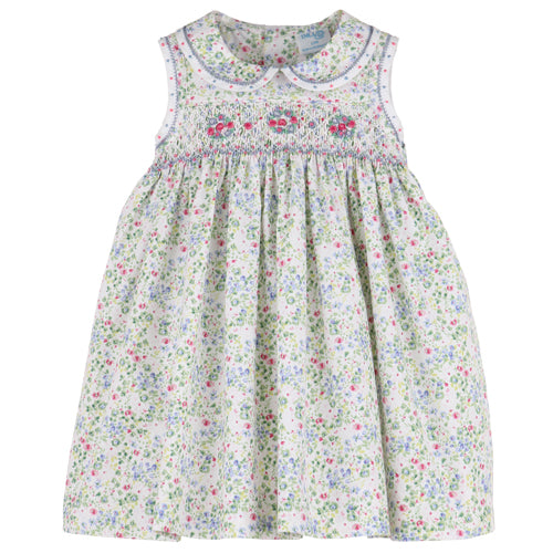 Luli & Me Bluebird Berry Bouquet Smocked Dress