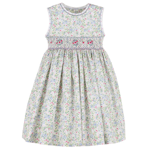 Luli & Me Bluebird Berry Bouquet Smocked Dress