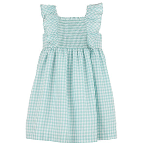 Luli & Me Green Gingham Smocked Dress