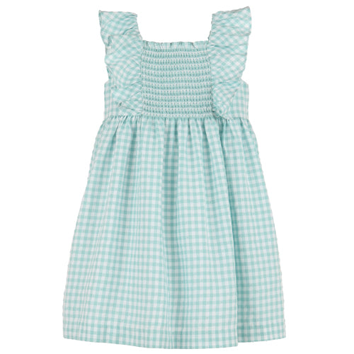 Luli & Me Green Gingham Smocked Dress