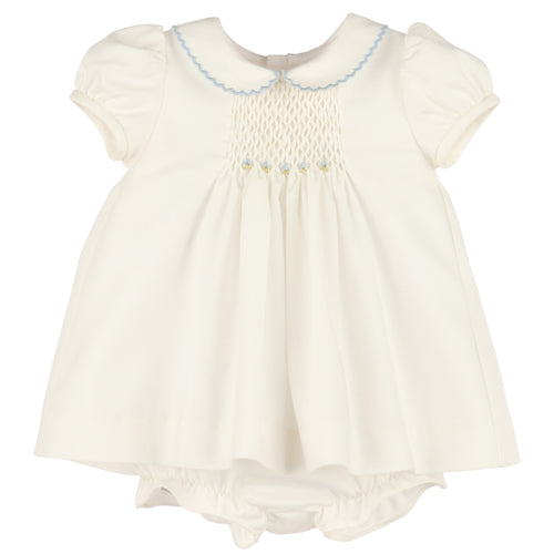 Luli & Me Blue "Sweet April" Smocked Dress, Bloomers & Bonnet